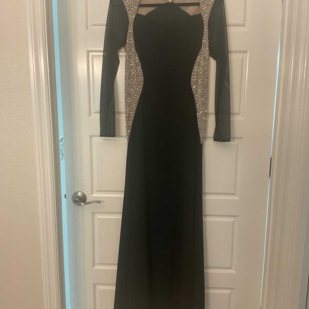 Cachet Black Off the Shoulder Long Sleeve Gown